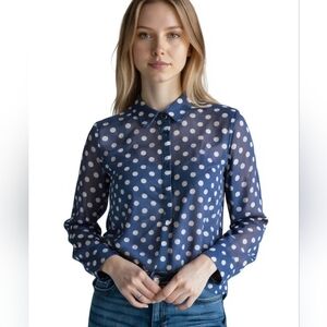 Ann Taylor Navy Polka Dot Blouse